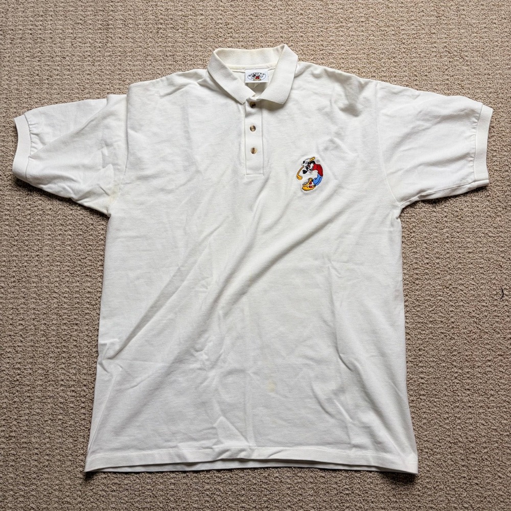 Vintage Mickey & Co Disney Goofy Golf Polo Shirt White Mens XL Made in USA